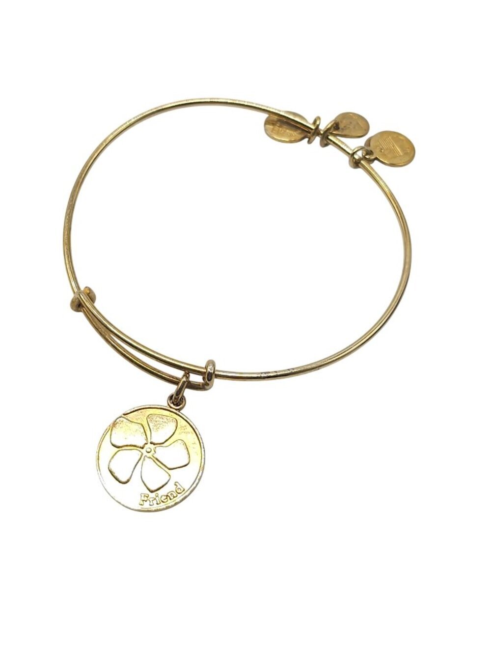 Alex And Ani Gold-Tone Expandable Bracelet With "Friend" Charm & Clover Design